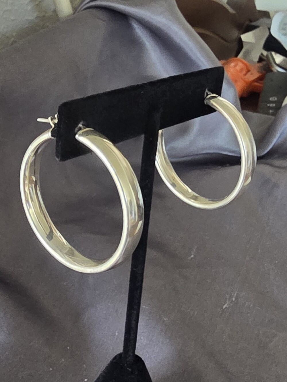 925 Italy Silver Hoops Earrings - Picture 2 of 4